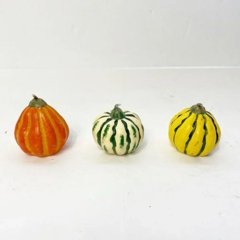 Set Of 3 Mini Pumpkin Squash Shaped Candles Decorative Fall Decor Holly Yashi